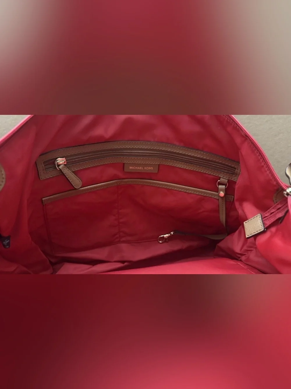 MICHAEL Michael Kors Bag Red Kelsey Large Zip Nylon Tote w/ Luggage Sleeve